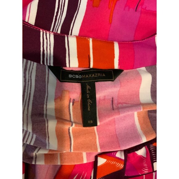 BCBG Max Azria Pink, Orange, White & Maroon Patterned Shift Dress, Size XS - Picture 6 of 6